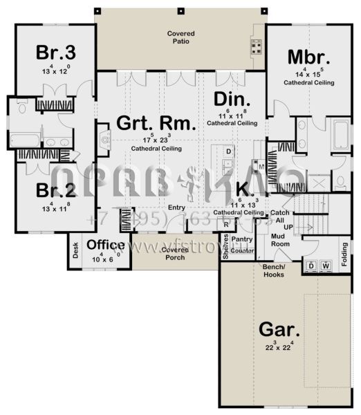 Проект одноэтажного дома с гаражом на две машины в современном стиле S5-193 (963-00471)