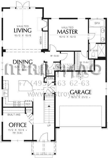 Проект двухэтажного дома с гаражом на две машины в стиле Ранчо S5-189 (2559-00369)