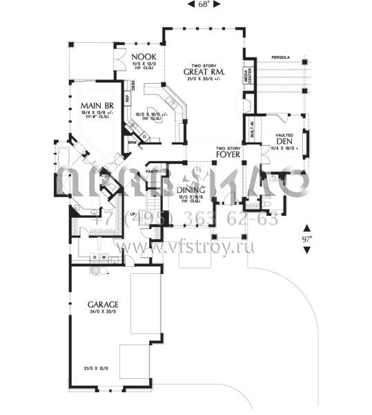 Проект двухэтажного дома с гаражом на три и более машин в американском стиле S5-329 (2559-00514)