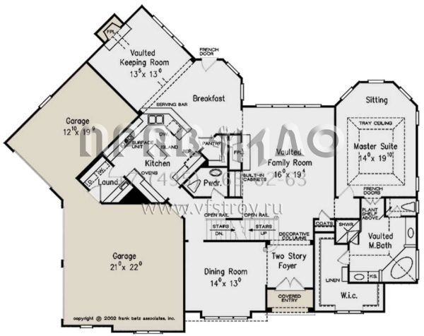 Проект двухэтажного дома с гаражом на три и более машин в стиле Ранчо S5-280 (8594-00402)