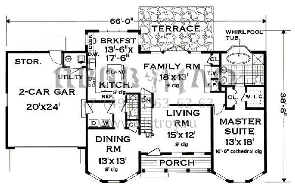 Проект двухэтажного дома с гаражом на две машины в стиле Ранчо S5-226 (033-00119)