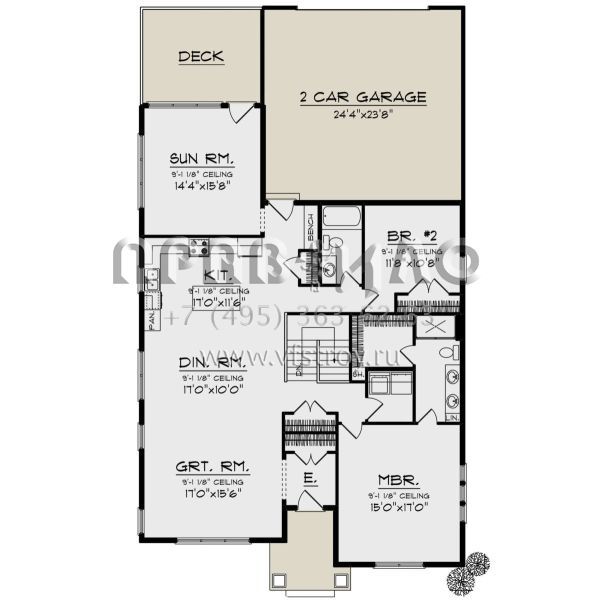 Проект одноэтажного дома с гаражом на две машины в американском стиле S5-175 (1020-00009)