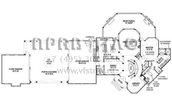 Проект двухэтажного дома с гаражом на три и более машин в стиле Ранчо S5-307 (4195-00007)