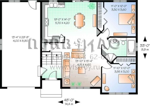 Проект одноэтажного дома с гаражом на одну машину в американском стиле S5-98 (034-00356)