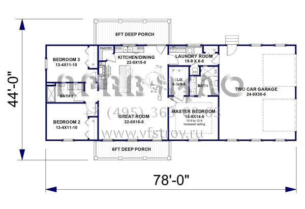 Проект одноэтажного дома с гаражом на две машины в стиле БарнХаус S5-150 (1776-00134)