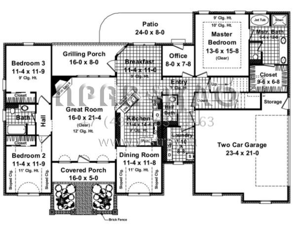Проект одноэтажного дома с гаражом на две машины в стиле Ранчо S5-182 (348-00092)