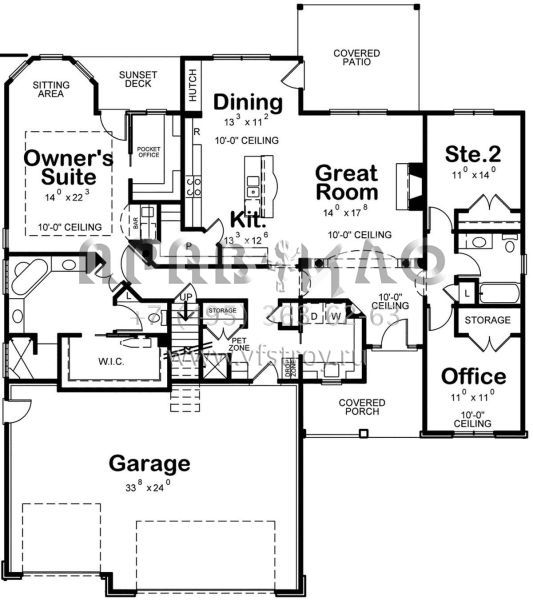Проект одноэтажного дома с гаражом на три и более машин в американском стиле S5-194 (402-01548)