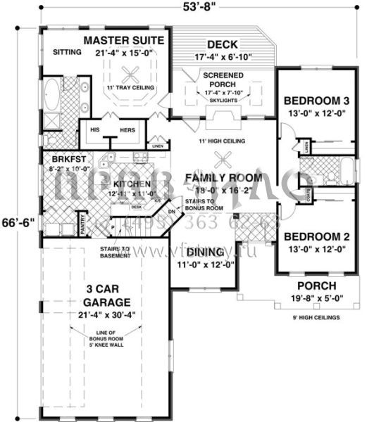 Проект одноэтажного дома с гаражом на три и более машин в стиле Ранчо S5-158 (036-00196)