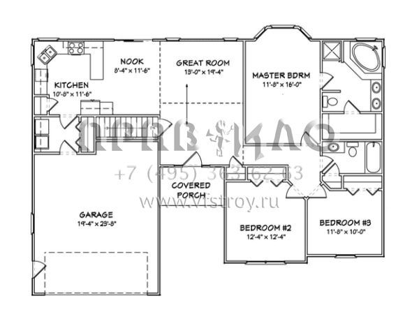 Проект одноэтажного дома с гаражом на две машины в стиле Ранчо S5-132 (849-00095)