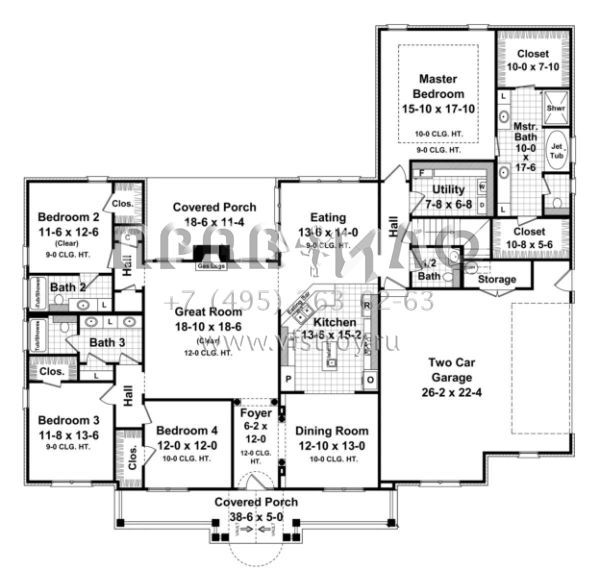 Проект одноэтажного дома с гаражом на две машины в стиле Ранчо S5-255 (348-00156)