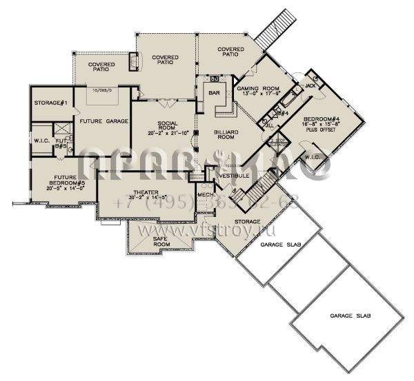 Проект двухэтажного дома с гаражом на три и более машин в американском стиле S5-435 (699-00288)