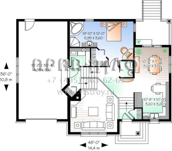 Проект двухэтажного дома с гаражом на одну машину в английском стиле S5-159 (034-00215)