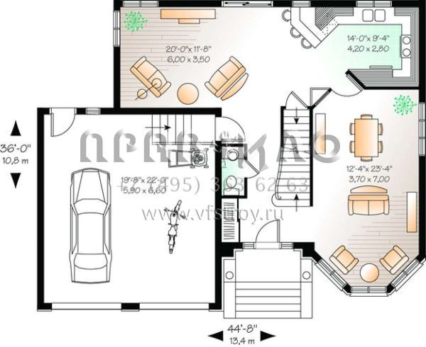 Проект двухэтажного дома с гаражом на две машины в английском стиле S5-189 (034-00513)