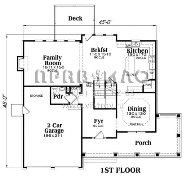 Проект двухэтажного дома с гаражом на две машины в американском стиле S5-231 (009-00051)