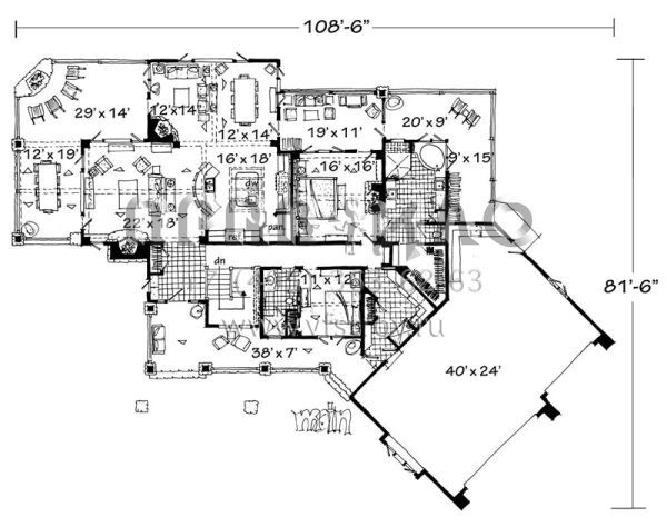 Проект одноэтажного дома с гаражом на три и более машин в стиле Шале S5-383 (1907-00024)