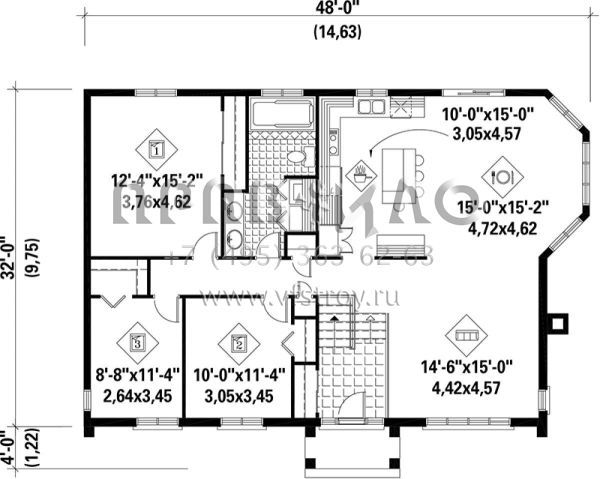 Проект одноэтажного дома без гаража в стиле Ранчо S5-135 (6146-00174)