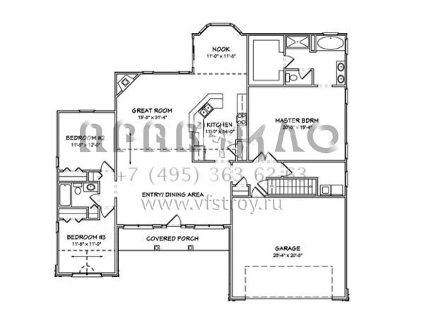 Проект одноэтажного дома с гаражом на две машины в стиле Ранчо S5-193 (849-00102)
