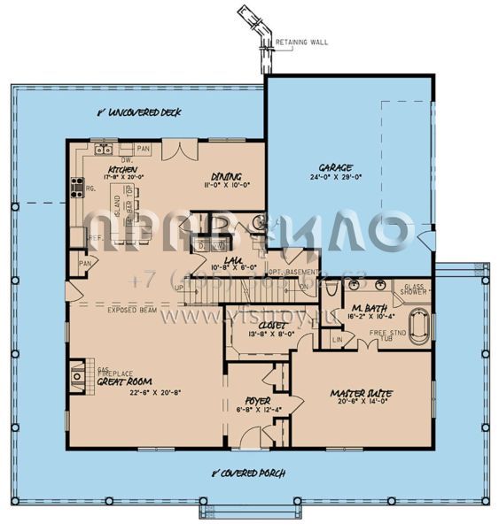 Проект двухэтажного дома с гаражом на две машины в стиле Ранчо S5-252 (8318-00110)