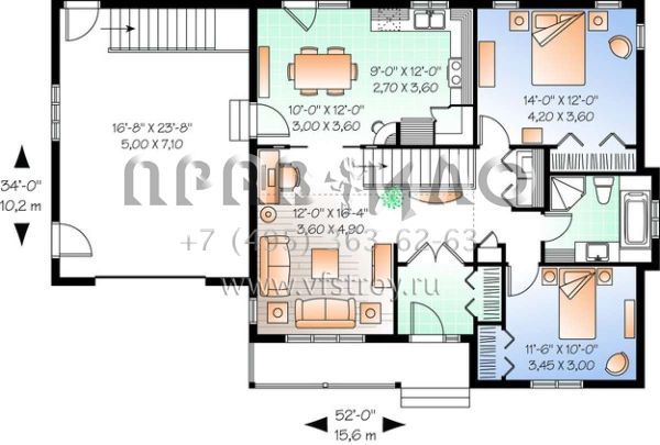 Проект одноэтажного дома с гаражом на одну машину в стиле Ранчо S5-103 (034-00680)