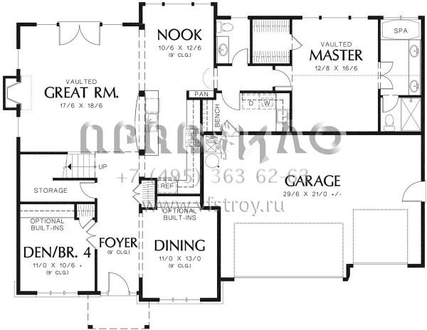 Проект двухэтажного дома с гаражом на три и более машин в стиле Ранчо S5-214 (2559-00345)