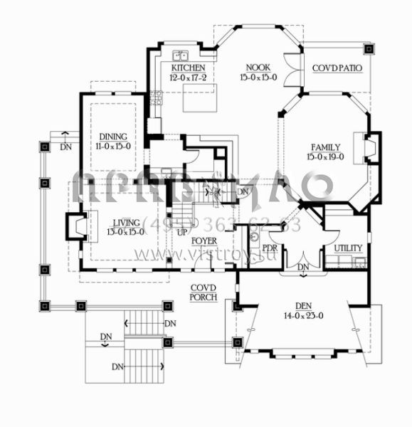 Проект двухэтажного дома с гаражом на три и более машин в стиле Ранчо S5-407 (341-00022)
