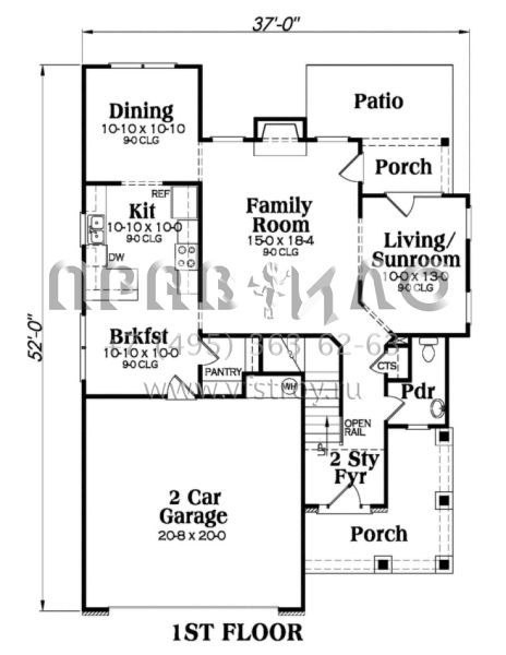 Проект двухэтажного дома с гаражом на две машины в стиле Ранчо S5-207 (009-00098)