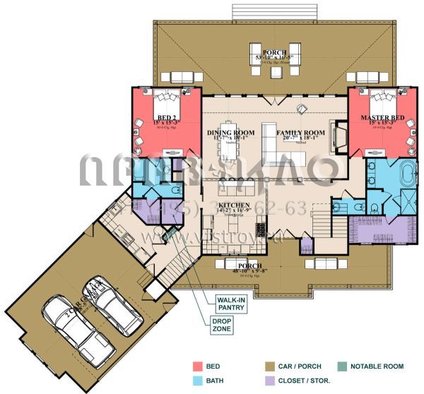Проект двухэтажного дома с гаражом на две машины в стиле Ранчо S5-337 (1070-00295)