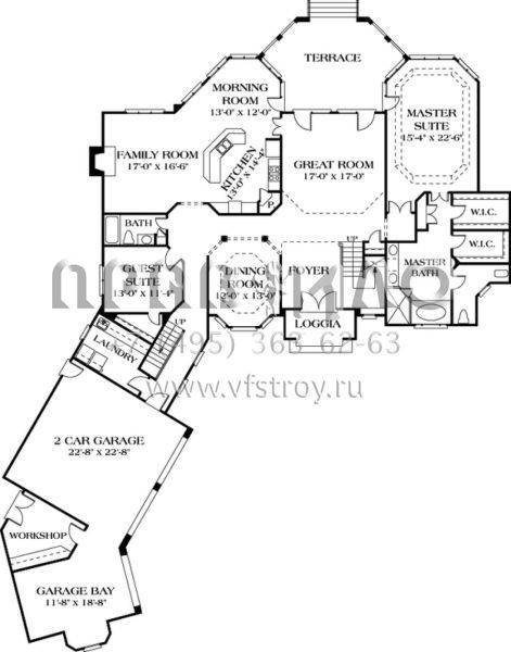 Проект двухэтажного дома с гаражом на три и более машин в стиле Ранчо S5-438 (3323-00452)