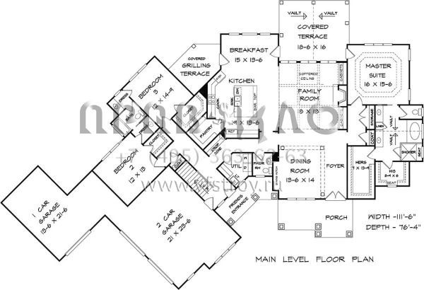 Проект одноэтажного дома с гаражом на три и более машин в американском стиле S5-264 (6082-00131)
