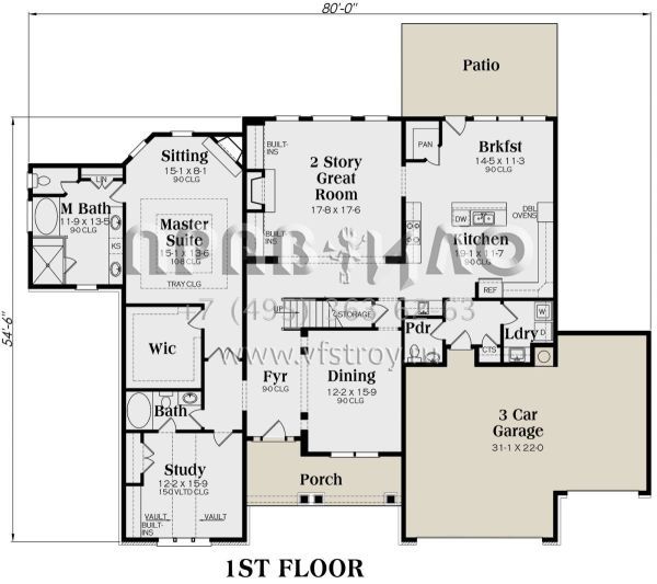 Проект трехэтажного дома с гаражом на три и более машин в стиле Ранчо S5-396 (009-00248)
