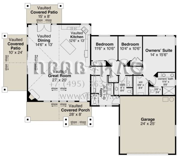 Проект одноэтажного дома с гаражом на две машины в американском стиле S5-185 (035-00840)