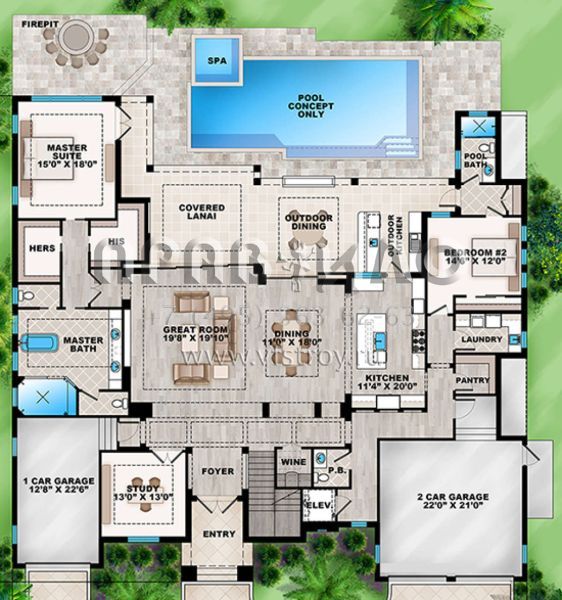 Проект двухэтажного дома с гаражом на три и более машин в прибрежном стиле S5-404 (207-00040)