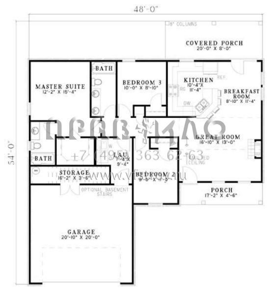 Проект одноэтажного дома с гаражом на две машины в стиле Ранчо S5-111 (110-00610)