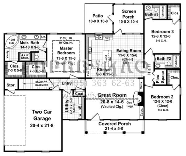 Проект одноэтажного дома с гаражом на две машины в стиле Ранчо S5-169 (348-00073)