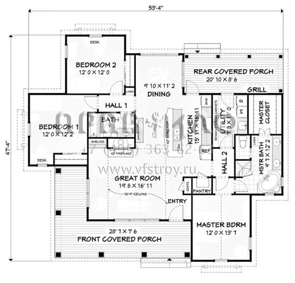 Проект одноэтажного дома с гаражом на две машины в стиле Ранчо S5-150 (3125-00020)