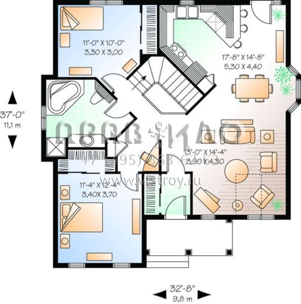 Проект одноэтажного дома без гаража в стиле Ранчо S5-102 (034-00264)