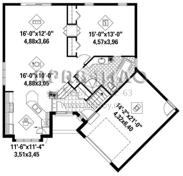 Проект одноэтажного дома с гаражом на одну машину в стиле Ранчо S5-97 (6146-00255)