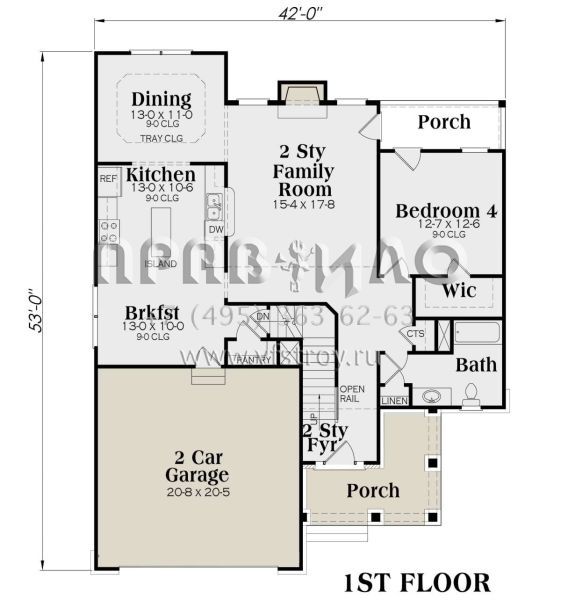 Проект двухэтажного дома с гаражом на две машины в американском стиле S5-232 (009-00101)