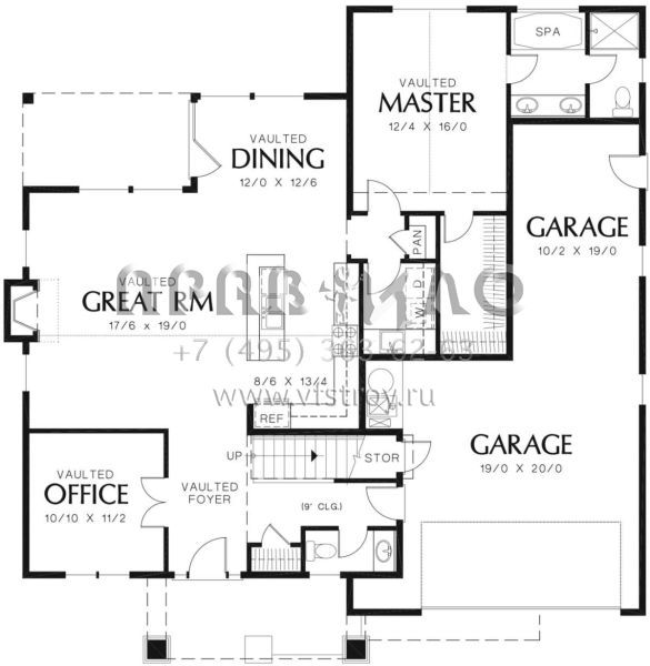 Проект двухэтажного дома с гаражом на три и более машин в американском стиле S5-213 (2559-00368)