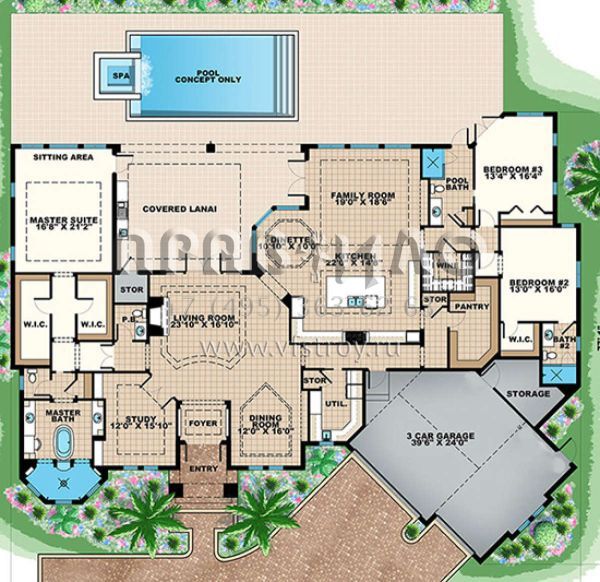 Проект одноэтажного дома с гаражом на три и более машин в современном стиле S5-383 (1018-00252)