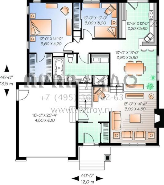 Проект одноэтажного дома с гаражом на одну машину в американском стиле S5-119 (034-00682)