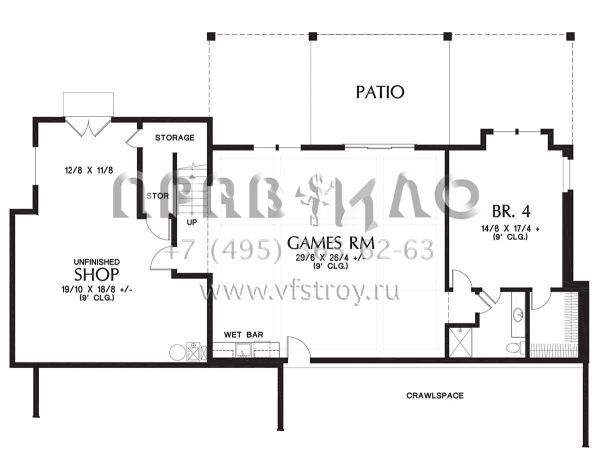 Проект одноэтажного дома с гаражом на три и более машин в американском стиле S5-383 (2559-00720)