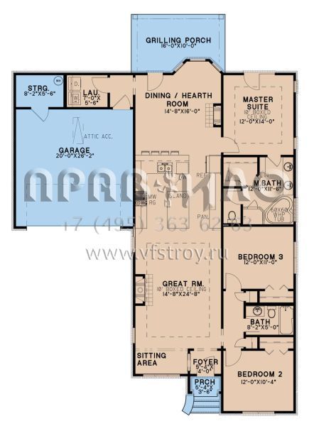 Проект одноэтажного дома с гаражом на две машины в стиле Ранчо S5-148 (8318-00200)