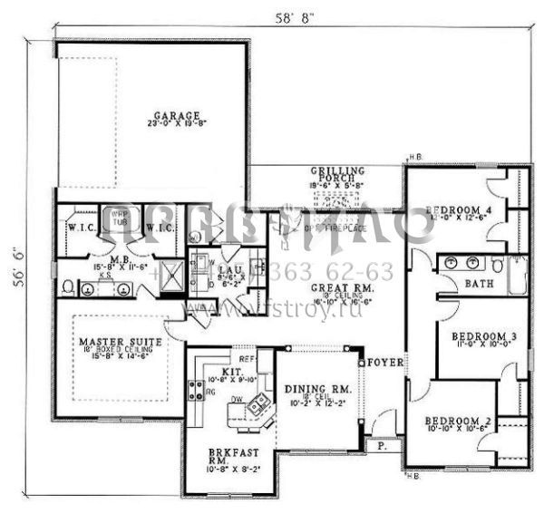 Проект одноэтажного дома с гаражом на две машины в стиле Ранчо S5-171 (110-00368)