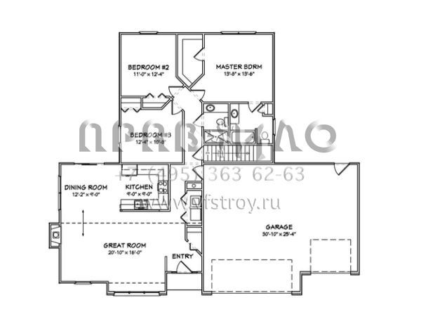 Проект одноэтажного дома с гаражом на три и более машин в стиле Ранчо S5-141 (849-00062)