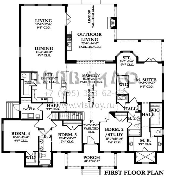 Проект двухэтажного дома с гаражом на три и более машин в стиле Ранчо S5-346 (3978-00057)
