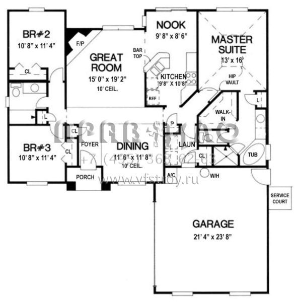 Проект одноэтажного дома с гаражом на две машины в стиле Ранчо S5-150 (4766-00015)