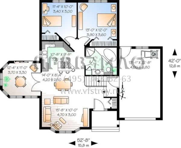 Проект одноэтажного дома с гаражом на одну машину в стиле Ранчо S5-111 (034-00342)