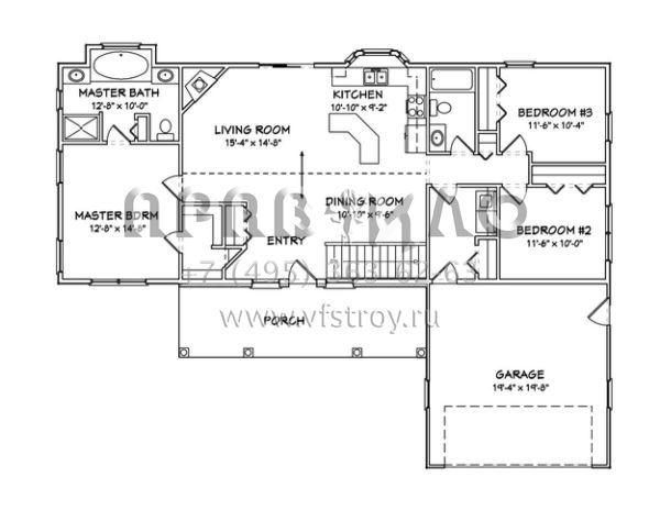 Проект одноэтажного дома с гаражом на две машины в стиле Ранчо S5-135 (849-00040)