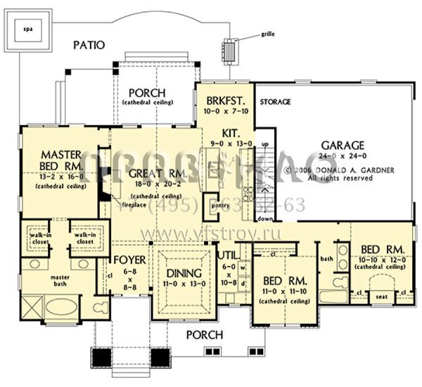 Проект одноэтажного дома с гаражом на две машины в стиле Ранчо S5-178 (2865-00318)